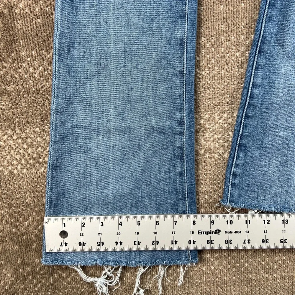Paige Laurel Canyon High Rise Flare Jeans Blue Raw Hem Size 24 Womens Distressed